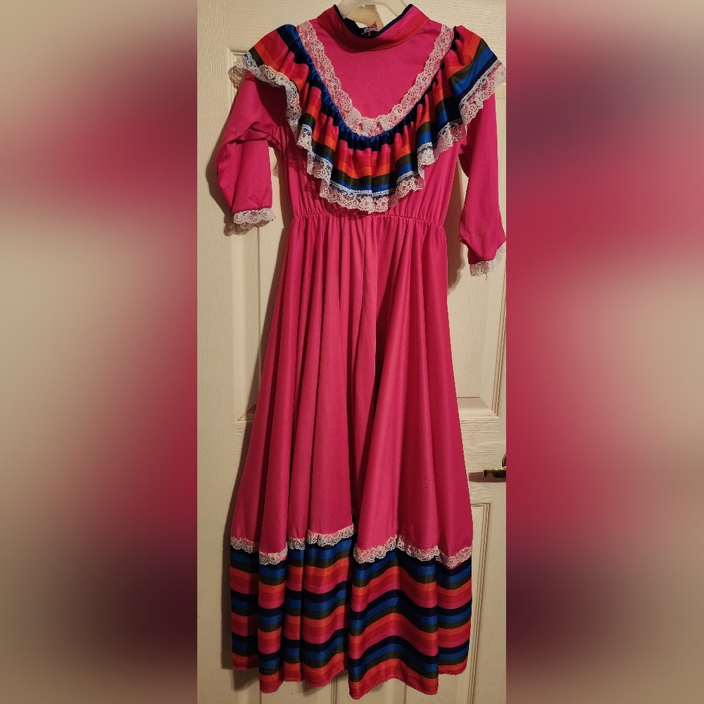 Big girl's size M (8/10) pink Mexican fiesta costume dress